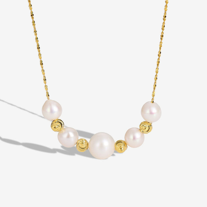 18K Gold Plated Ball Baroque Freshwater Pearl Smile Cable Chain Necklace