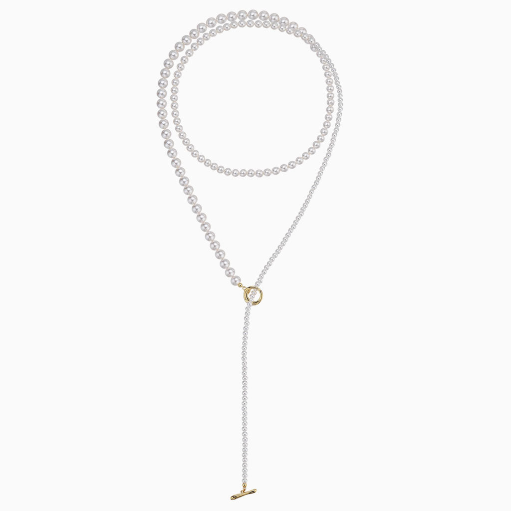 18K Gold Plated End To End Wrapped Gradient Crystal Pearl Lariat Necklace