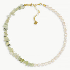 18K Gold Plated Half Stone Half Pearl Natural Bead Choker Necklace