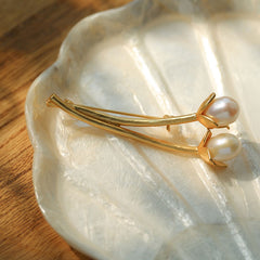 18K Gold Plated Luster Freshwater Pearl Embellished Flower Bud Brooch