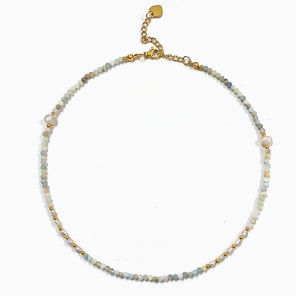 18K Gold Plated Multicolor Stone Freshwater Pearl Choker Necklace