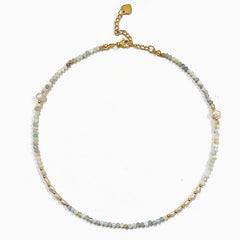 18K Gold Plated Multicolor Stone Freshwater Pearl Choker Necklace