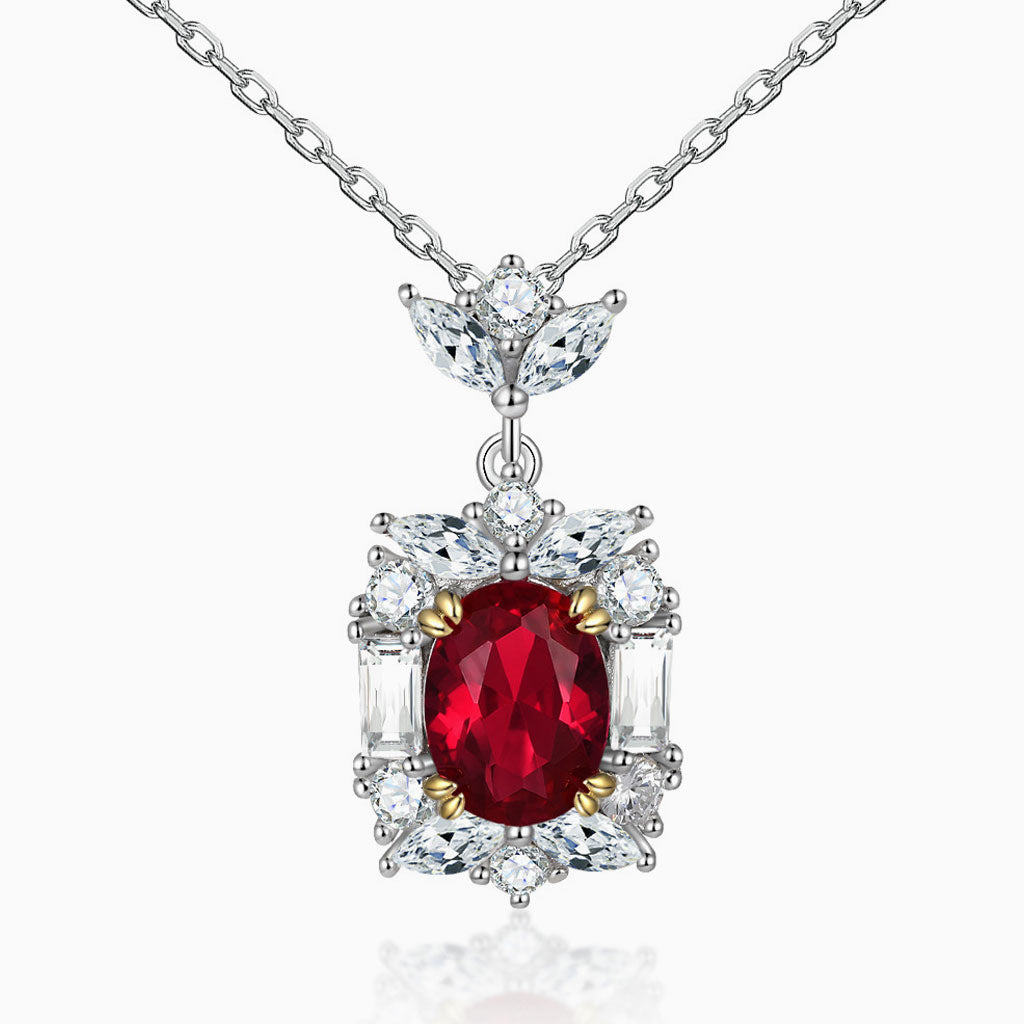 18K Gold Plated Ruby Cubic Zirconia Halo Cluster Sterling Silver Jewelry Set