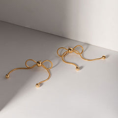 18K Gold Plated Snake Chain Polished Oversized Bow Knot Earrings