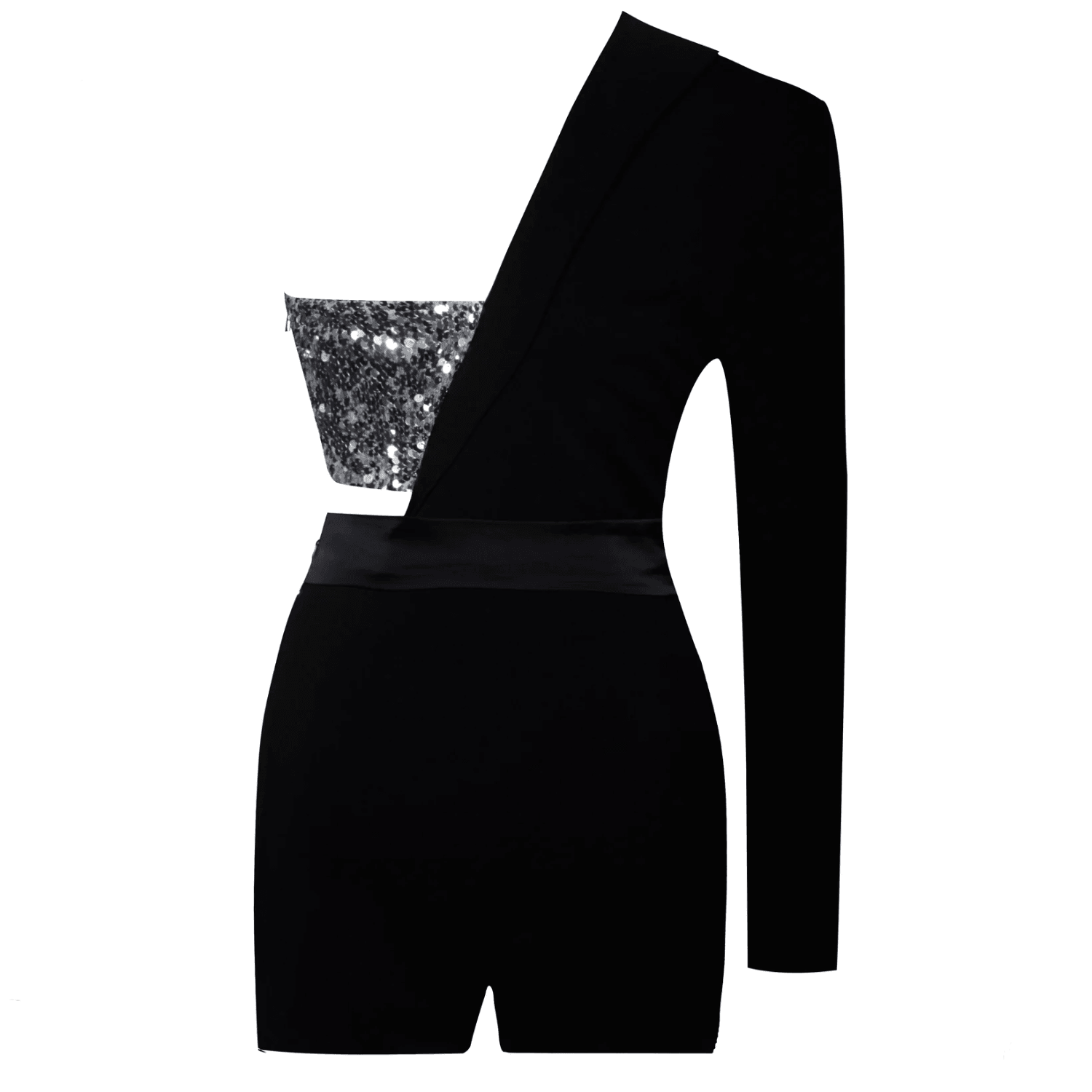 Midnight Mirage One-Shoulder Sequin Romper