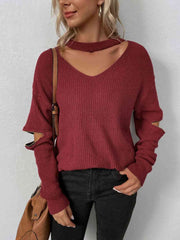 Sleek Seduction Cut-Out Sweater with Zip-Up Detail and Choker