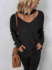 Sleek Seduction Cut-Out Sweater with Zip-Up Detail and Choker