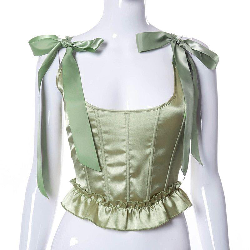 Lee Lee Ruffle Bow Tie Corset Crop Top