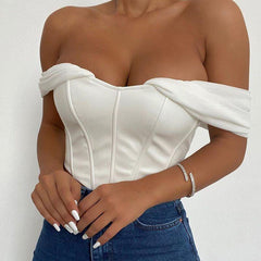 Crave Leather Off The Shoulders Corset Top