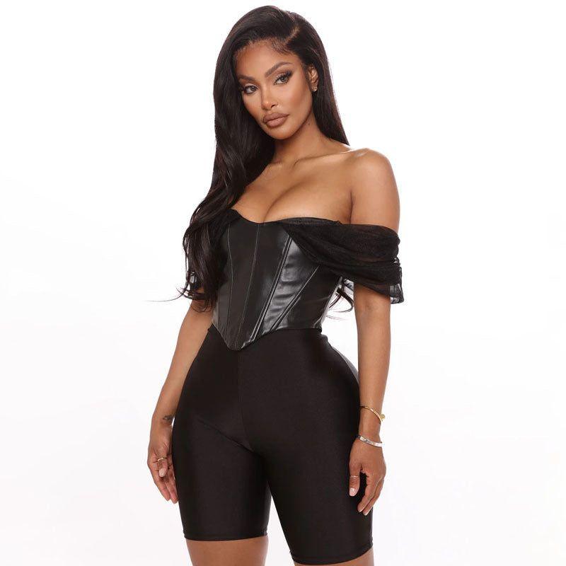 Crave Leather Off The Shoulders Corset Top