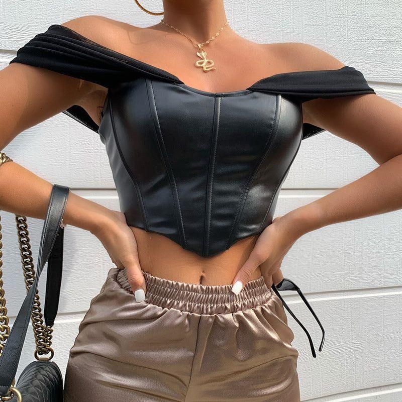 Crave Leather Off The Shoulders Corset Top