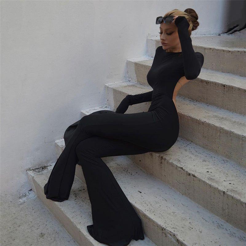 Yummy Mummy Backless Long Sleeve Jumpsuit