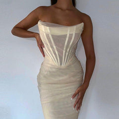 All Your Attention Strapless Corset Midi Dress