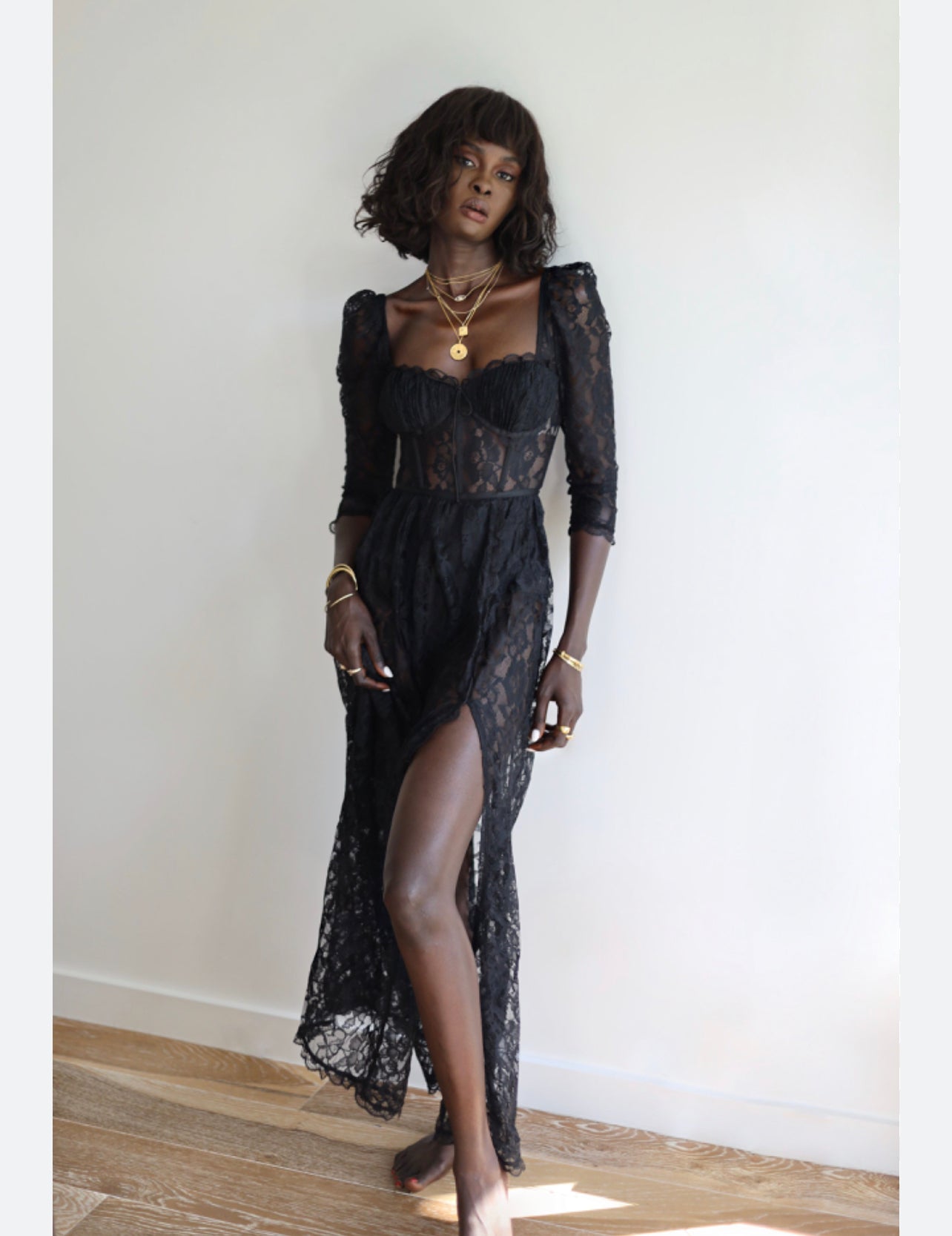 Delilah Sexy Lace Split Maxi Dress