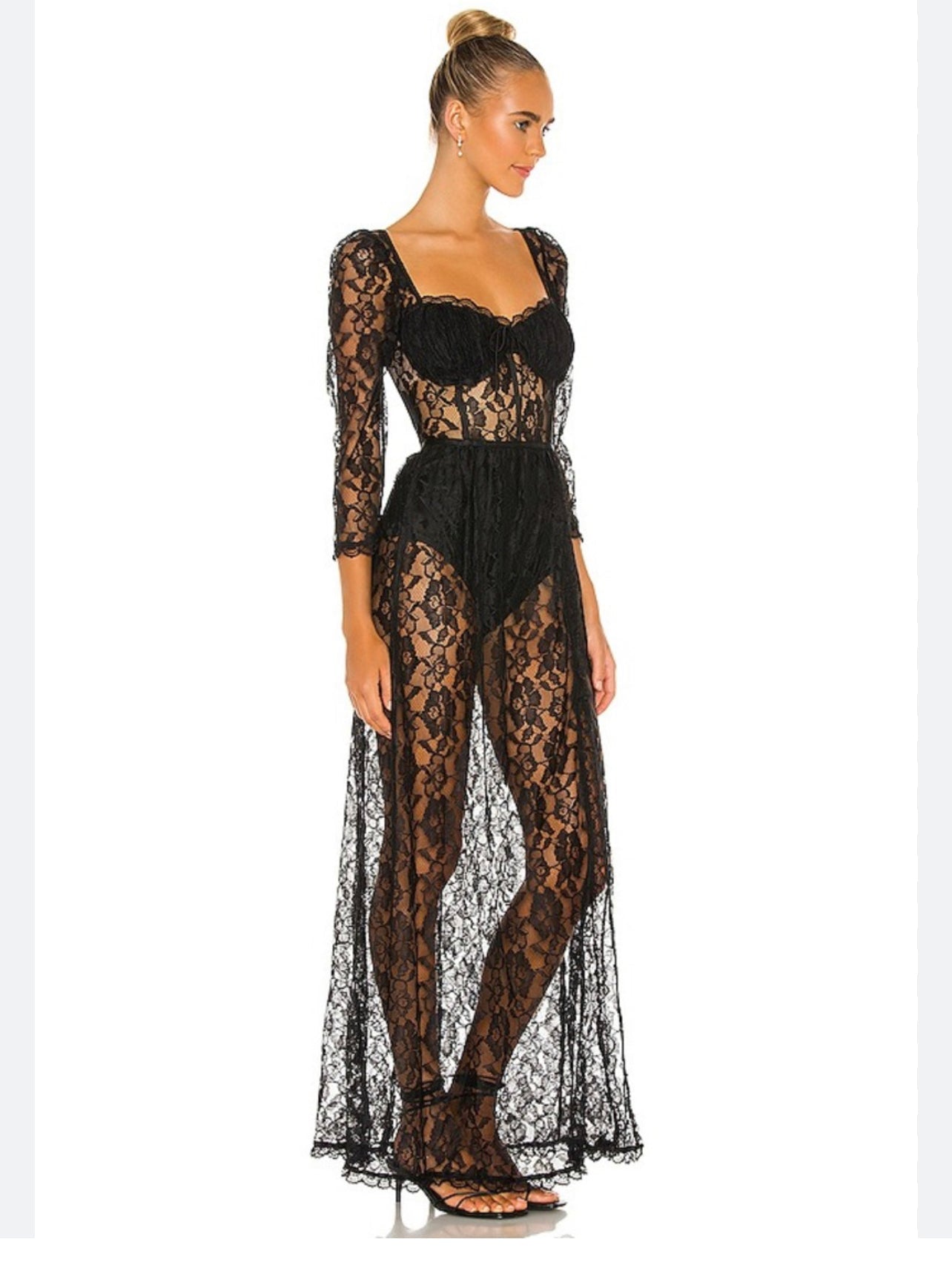 Delilah Sexy Lace Split Maxi Dress