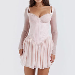 Bombshell Long Sleeve Bustier Corset Frill Mini Dress