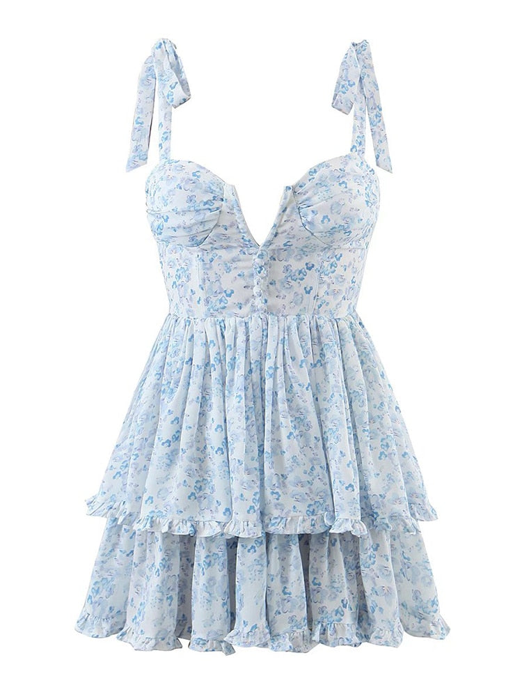 Blooming Jasmine Ruffle Chiffon Mini Dress