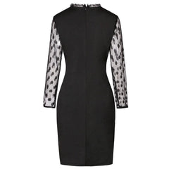 Becky Dot Print Long Sleeve Mesh Party Dress