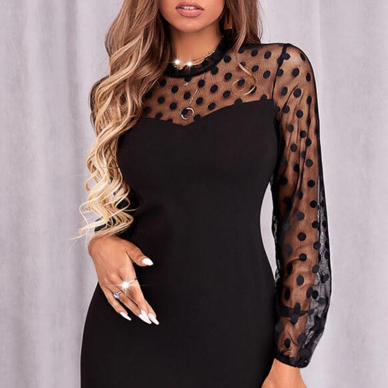 Becky Dot Print Long Sleeve Mesh Party Dress