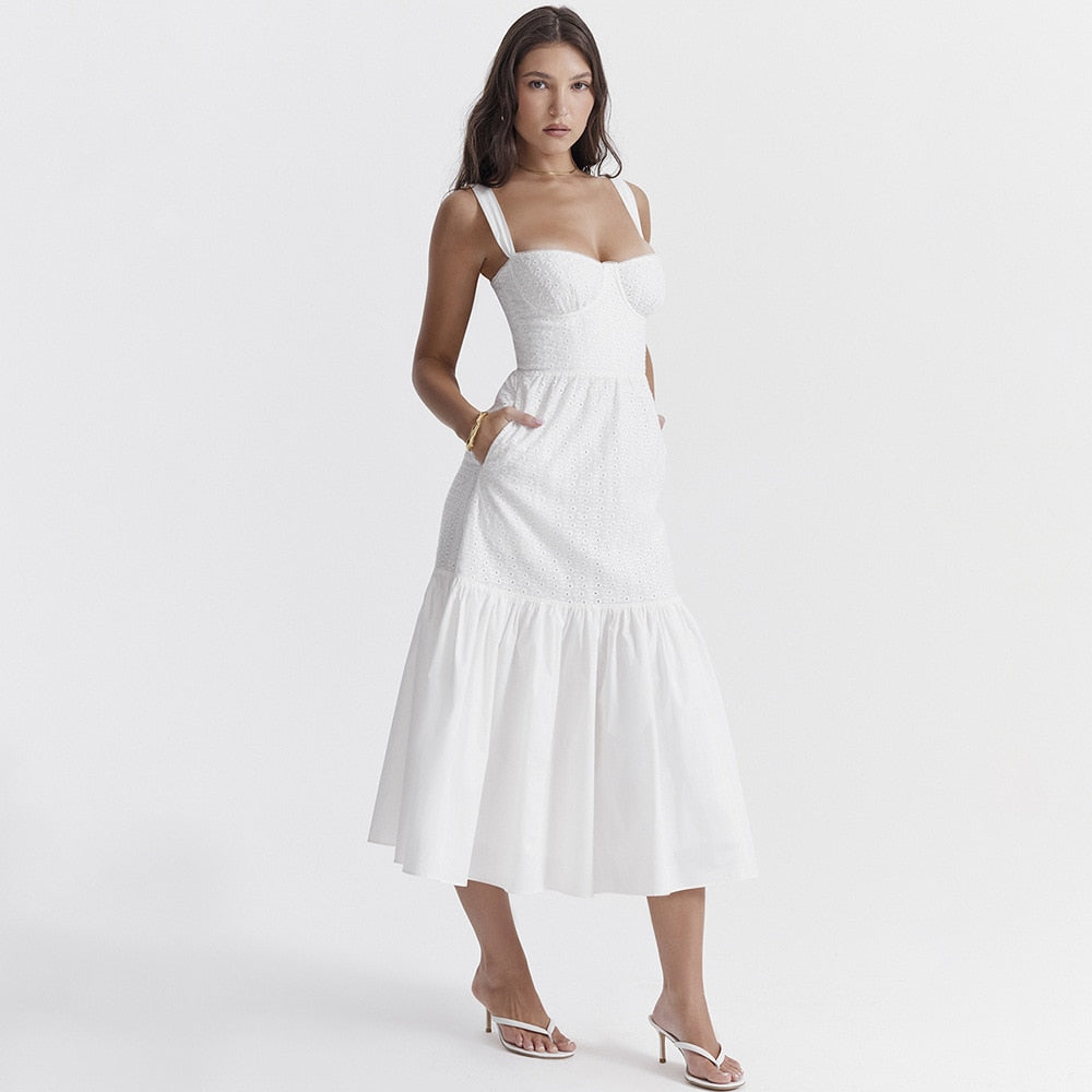 Belle White Midi Dress