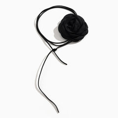 Alluring Silky Satin Big Rosette Suede Cord Tie Wrap Choker Necklace