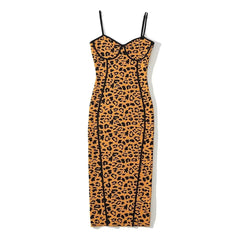 Sleeveless Bodycon Leopard Sweater Midi Dress - Leopard