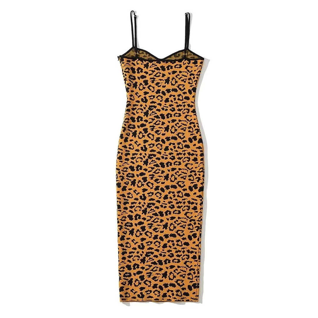 Sleeveless Bodycon Leopard Sweater Midi Dress - Leopard