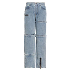 Asymmetric Detachable Zip Detail High Waist Straight Leg Jeans