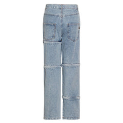 Asymmetric Detachable Zip Detail High Waist Straight Leg Jeans