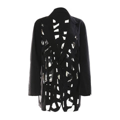 Asymmetric Laser Cutout Lapel Collar Single Breasted Oversized Blazer