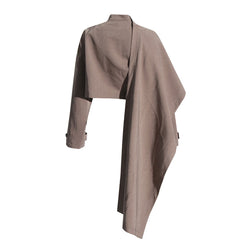 Asymmetric Wrapped Cape Mock Neck Drop Shoulder Oversized Crop Coat