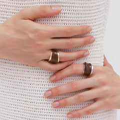 Asymmetrical Two Tone Layered Enameled Wide Chunky Band Cuff Ring