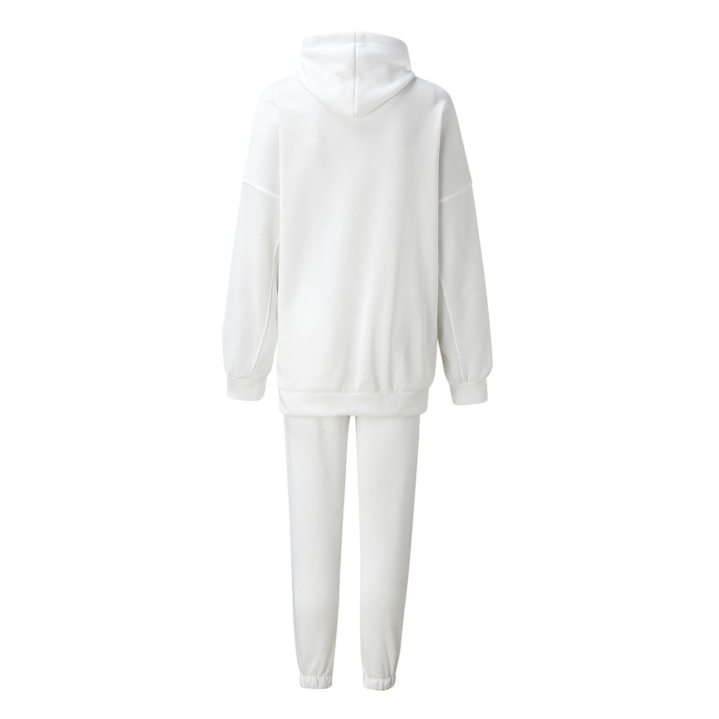 Athletic Drop Shoulder Long Sleeve Hoodie Matching Set - White