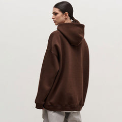 Athletic Style Oversized Drop Shoulder Winter Hooded Sweatshirt - Coffee