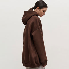 Athletic Style Oversized Drop Shoulder Winter Hooded Sweatshirt - Coffee