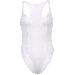 Athletic Sweetheart Bustier Racerback High Leg Fitted Bodysuit - White