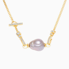 Baroque Freshwater Pearl Cubic Zirconia Smile Cuban Link Chain Necklace