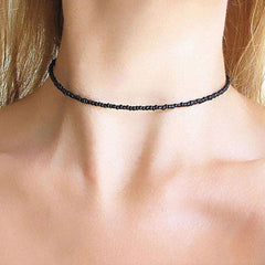 Beachy Polished Seed Enamel Bead Choker Necklace - Black