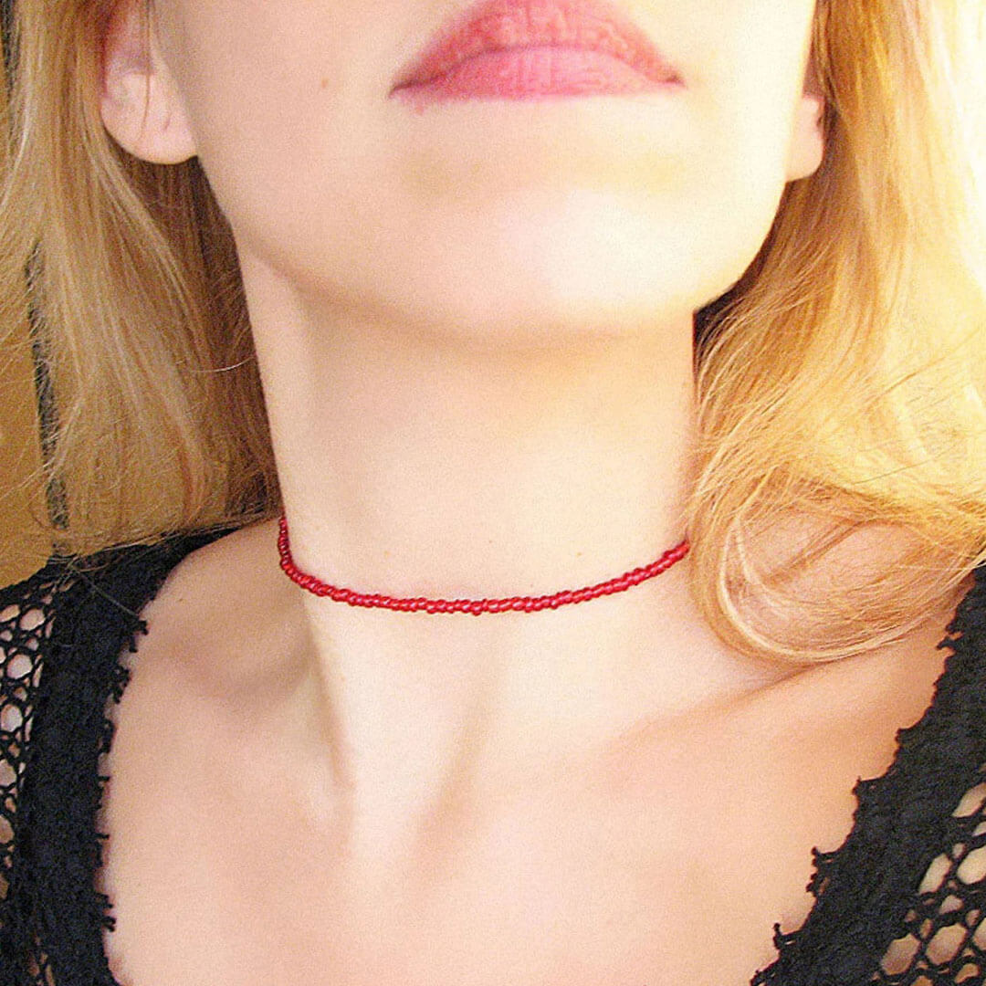 Beachy Polished Seed Enamel Bead Choker Necklace - Red