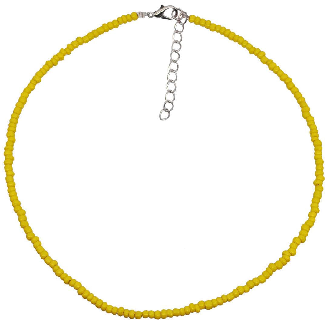 Beachy Polished Seed Enamel Bead Choker Necklace - Yellow