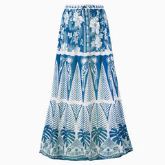 Bohemian Print High Waist Tied Ruched Chiffon Beach Maxi Cover Up Skirt