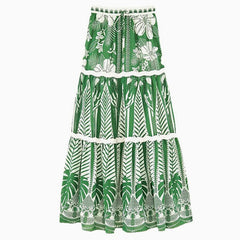 Bohemian Print High Waist Tied Ruched Chiffon Beach Maxi Cover Up Skirt