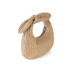 Boho Chic Bow Knot Zipper Top Handle Raffia Straw Woven Mini Hobo Bag