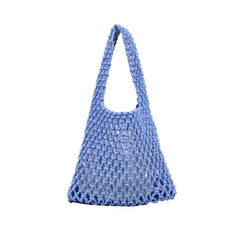 Boho Chic Drawstring Pouch Top Handle Open Knit Crochet Mini Woven Bag