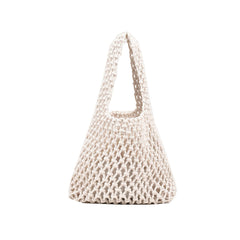 Boho Chic Drawstring Pouch Top Handle Open Knit Crochet Mini Woven Bag