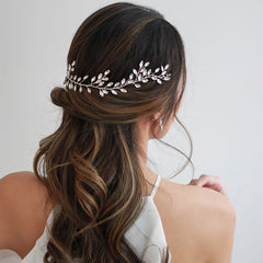 Boho Style Rhinestone Leaf Embellished Halo Headband - Silver