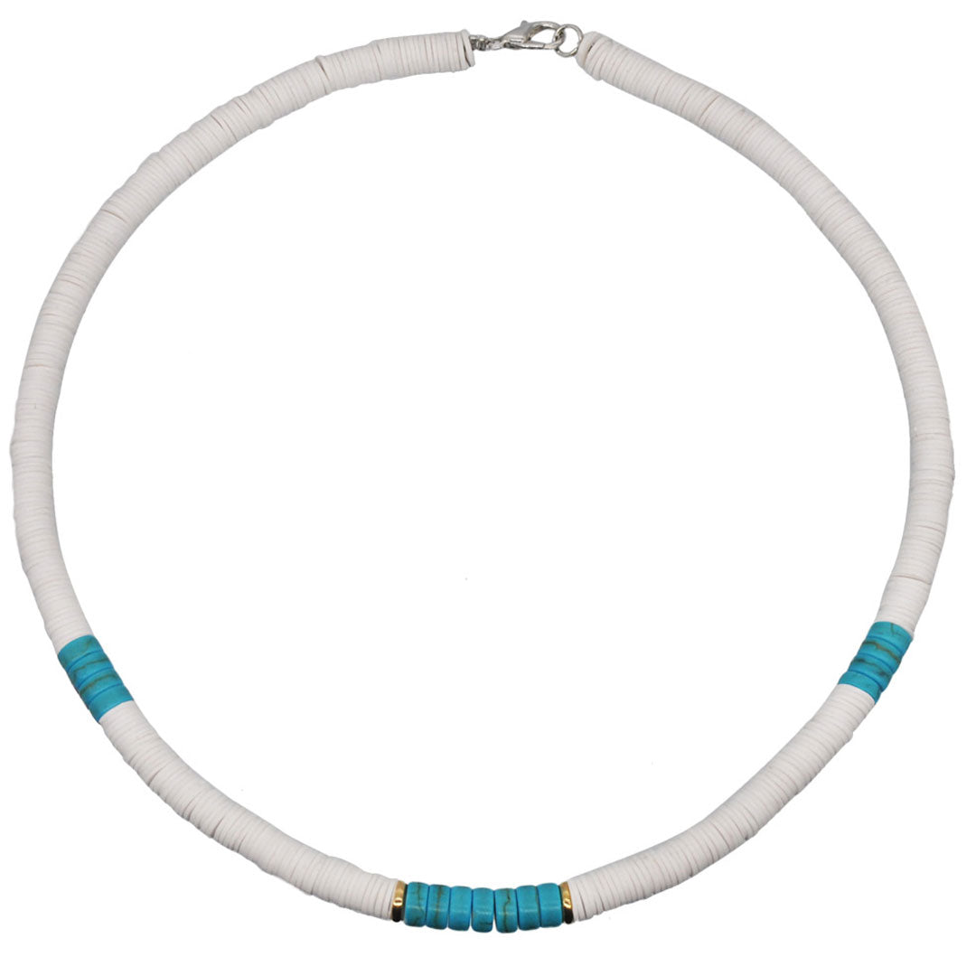 Boho Tribal Style Two Tone Mixed Bead Choker Necklace - Blue