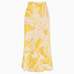 Bright Floral Printed High Waist Chiffon Summer Beach Maxi Cover Up Skirt