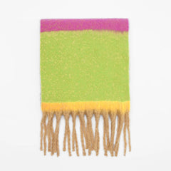 Bright Rainbow Stripe Printed Brushed Narrow Fringe Scarf - Multicolor