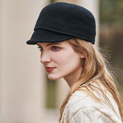 British Style Metallic Accent Pure Color Wool Blend Felt Cap